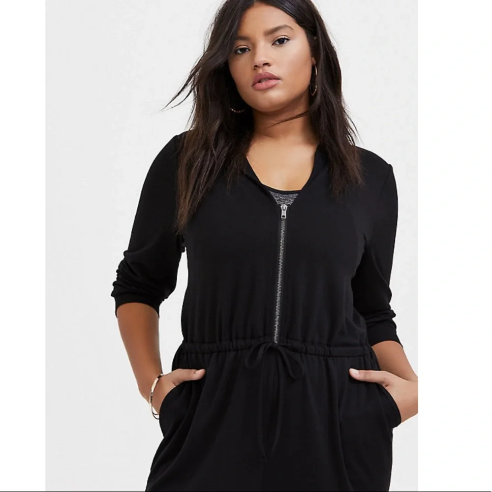Torrid BLACK TERRY ZIP FRONT HOODED JUMPSUIT - Picture 2 of 11